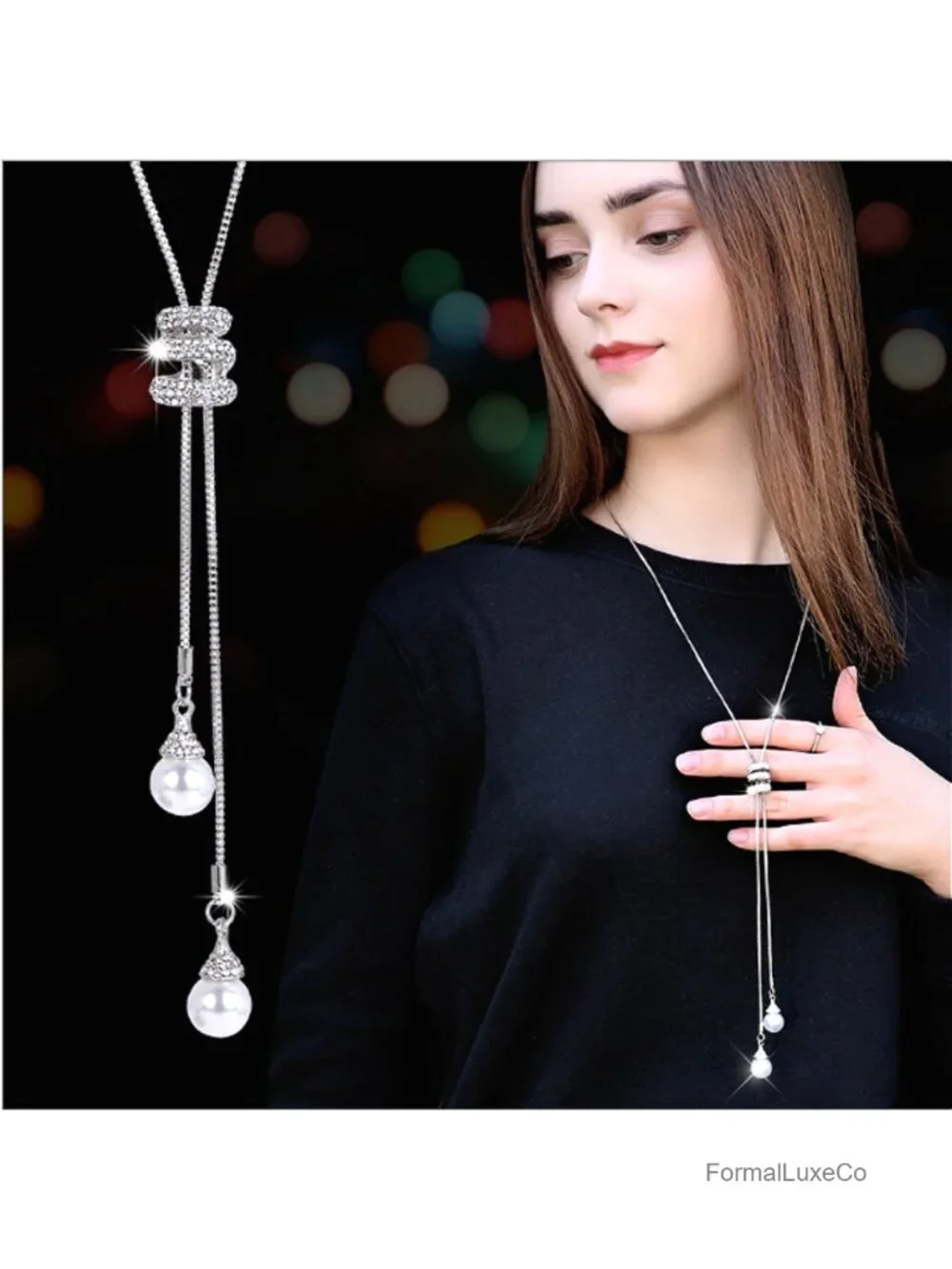 Elegant Spiral Pearl Pendant Necklace, Long Adjustable Statement Jewelry
